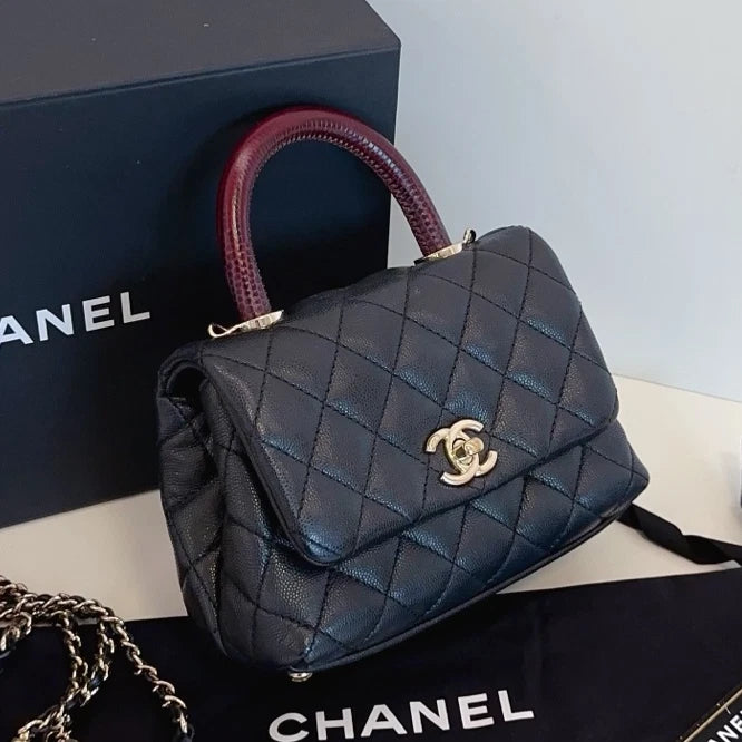 Chanel Cocohandle Mini Chain Top Handle Shoulder Crossbody Black Gold Women