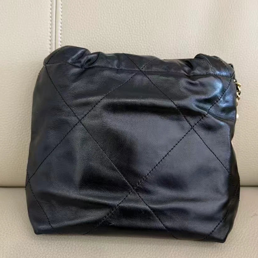 CHANEL 22 Bag Mini Nylon Black Gold Pearl Chain Tote For Women
