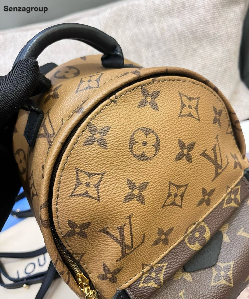Louis Vuitton Palm Springs Mini Monogram Backpack Brown Gold Used Women Classic
