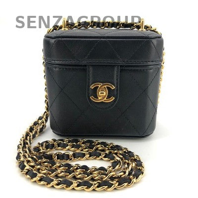 Chanel Quilted Black Gold Vanity Case Chain Shoulder Crossbody Bag