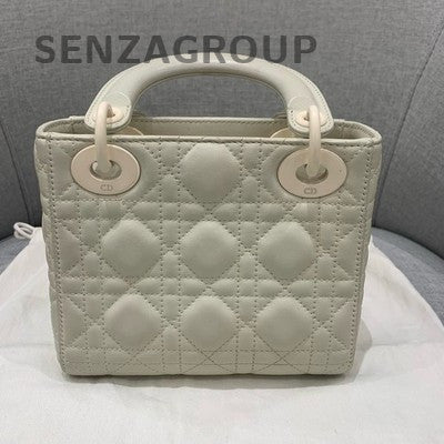 Dior Lady Dior Cannage Grey White Hardware Handbag Classic Women