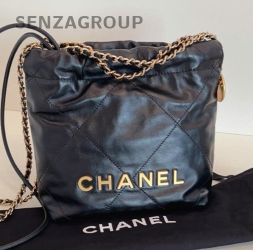 Chanel 22Bag Mini Chain Shoulder Bag Crossbody Black Gold Women Classic