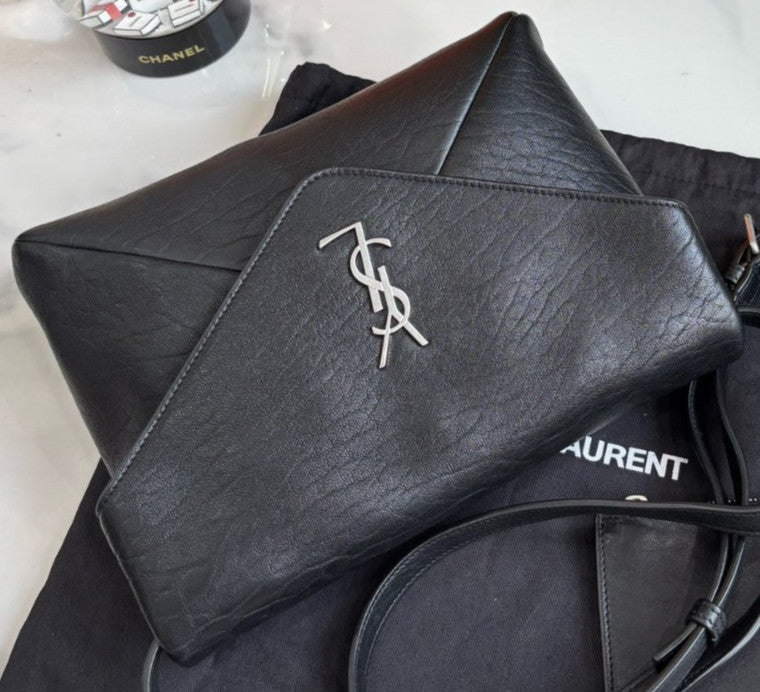 YSL Saint Laurent Cassandre Black Silver Lamb skin Shoulder bag Crossbody