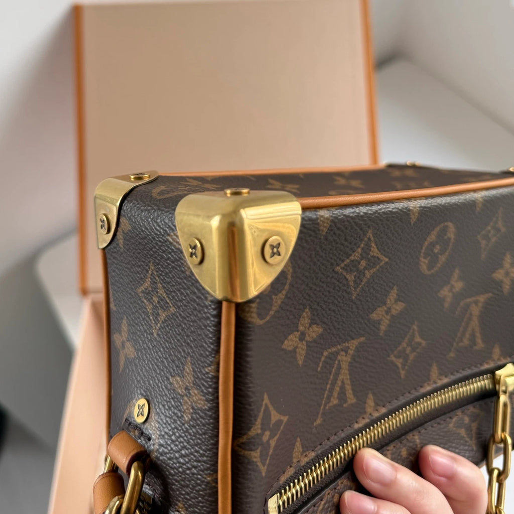 Louis Vuitton Soft Trunk Monogram Canvas Shoulder Bag Crossbody Gold Hardware