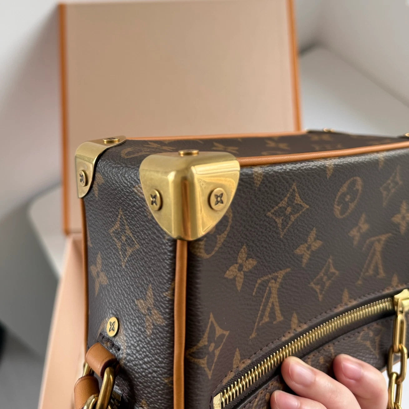 Louis Vuitton Soft Trunk Monogram Canvas Shoulder Bag Crossbody Gold Hardware
