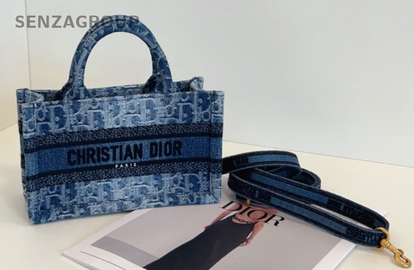 Christian Dior Tote mini Denim Top Handle 2way Shoulder Handbag Blue Women