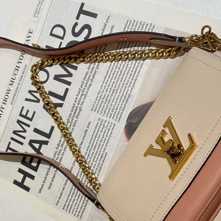 Chip Version Louis Vuitton Lockme Tender Chain Shoulder Bag Crossbody White Pink