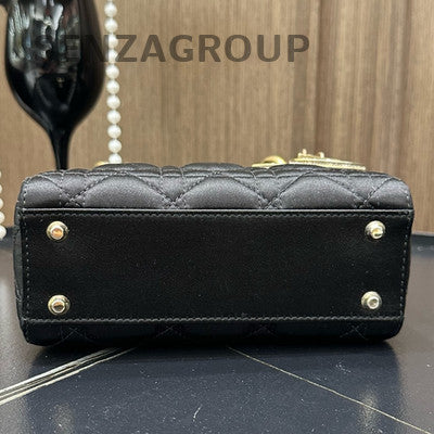 Dior Lady Dior Cannage Handbag Black Gold Chain Strap Classic Women