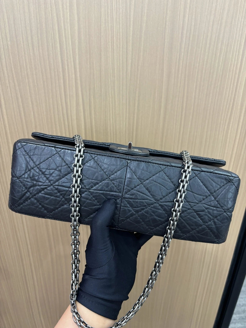 Chanel 2.55 MM Chain Shoulder Bag Crossbody Black Silver Women Classic