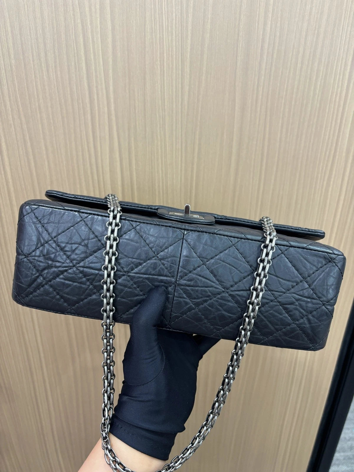 Chanel 2.55 MM Chain Shoulder Bag Crossbody Black Silver Women Classic