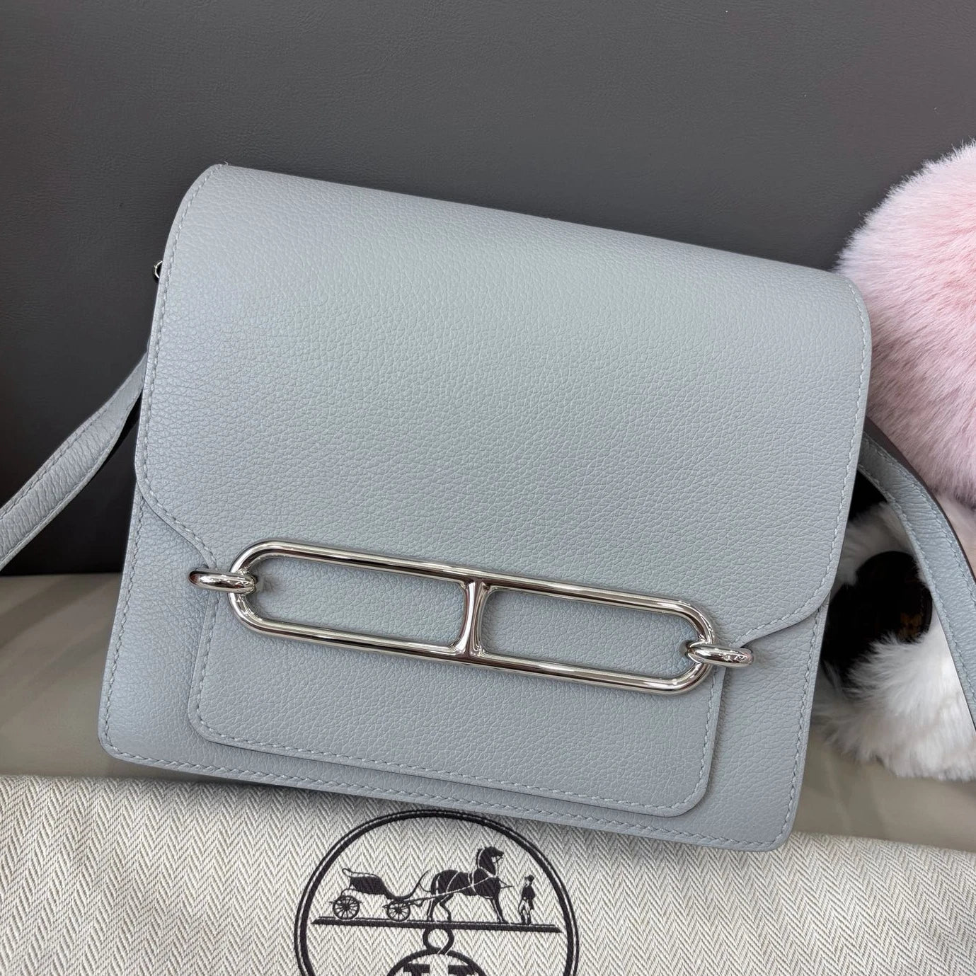 Hermes Roulis19 Evercolor Shoulder Crossbody Blue Silver Women Classic