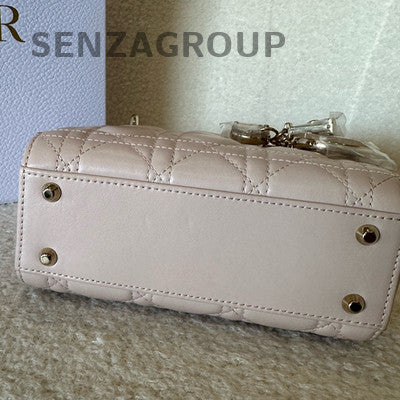 Dior Lady Dior Bag Pink Gold Hardware Cannage Quilted Handbag