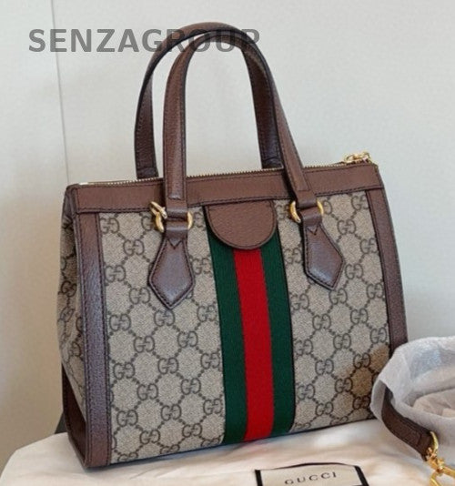 Gucci Ophidia PM Tote Handbag Shoulder Bag Brown Gold Women Brand NEW