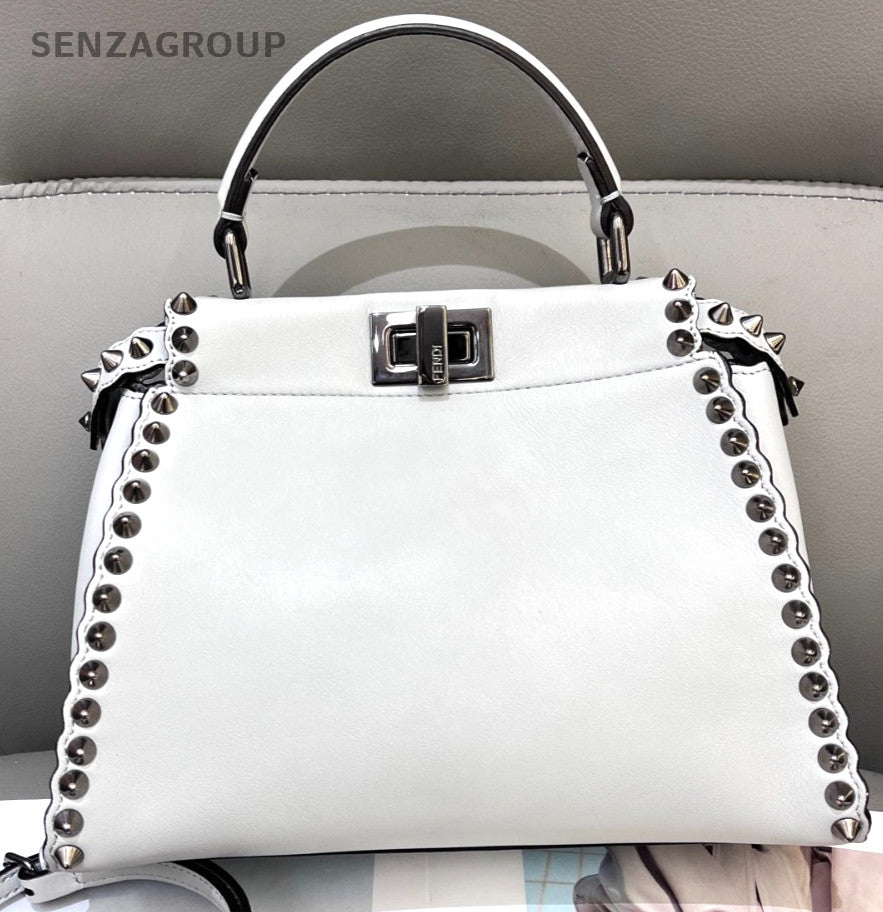 Fendi Peekaboo PM Top Handle 2way Shoulder Handbag White Women