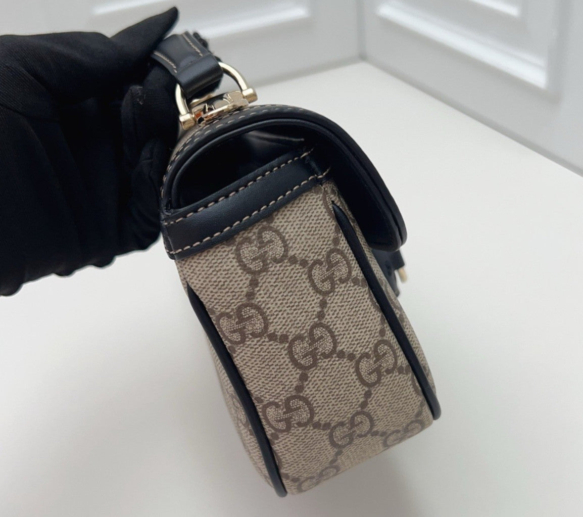 Gucci Horsebit1955 Ophidia Shoulder Bag Crossbody Beige Black Gold Unisex Adults