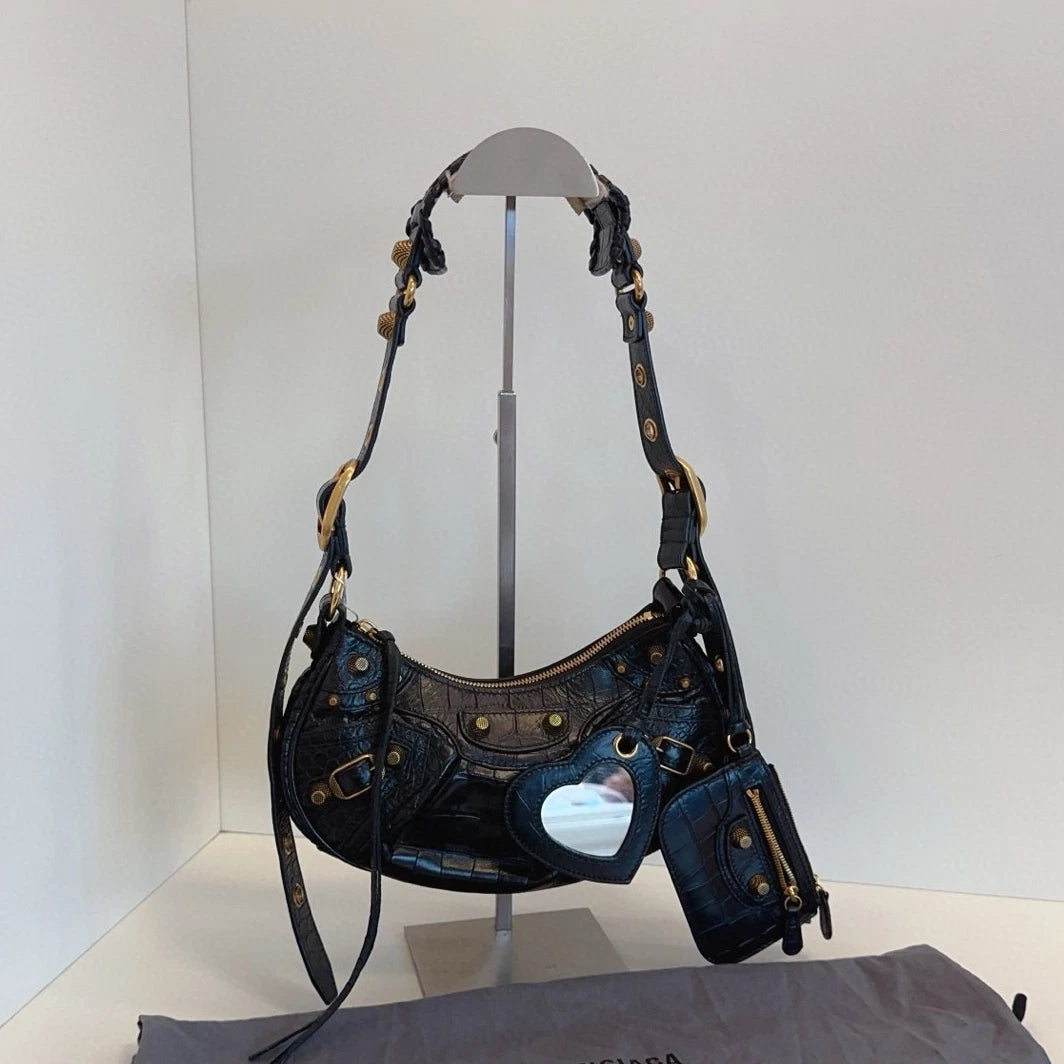Balenciaga Le Cagole Hobo Shoulder Bag Black Gold Women Classic Fashion