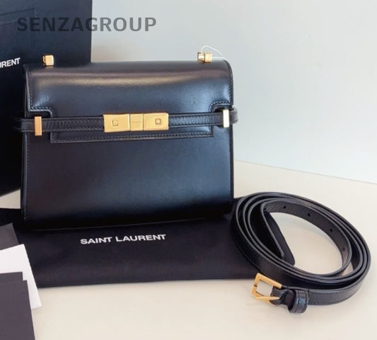 Saint Laurent Manhattan Mini Shoulder Bag Crossbody Black Gold Women Classic