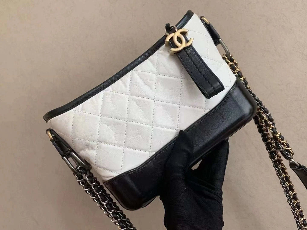 Chanel Gabrielle PM Chain Shoulder Bag Crossbody White Gold Women