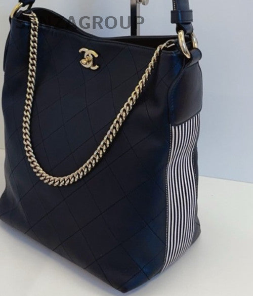 Chanel Hobo PM 2Way Shoulder Bag Crossbody Black Gold Women Classic