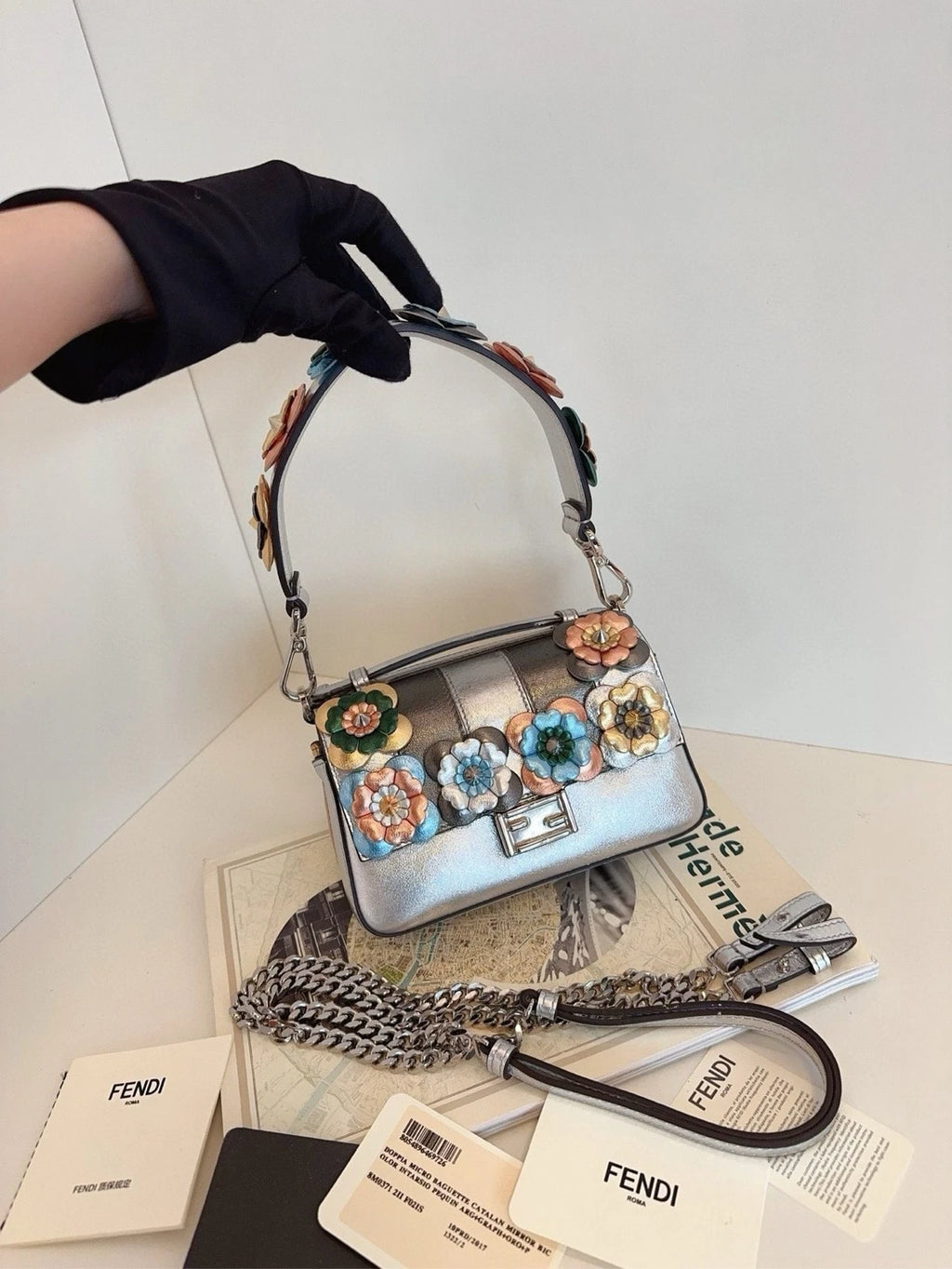 Fendi Reversible Floral Baguette Shoulder Bag For Women