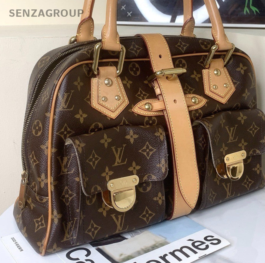Louis Vuitton Monogram GM Top Handle Bag Brown Gold Used Women Classic Vintage
