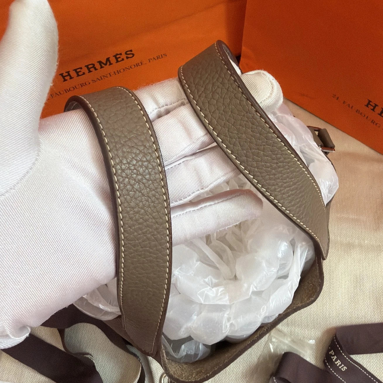 Excellent Hermes Picotin18 Tote Gray Handbag Silver Hardware with Key and Lock