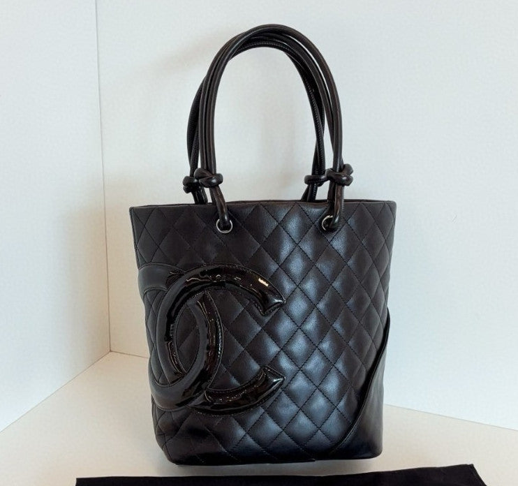 Chanel Cambon PM Top Handle Shoulder Bag Black Diamond Women Classic Vintage