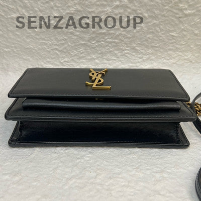 YSL Saint Laurent Sunset Small Black Gold Leather Chain Shoulder Bag