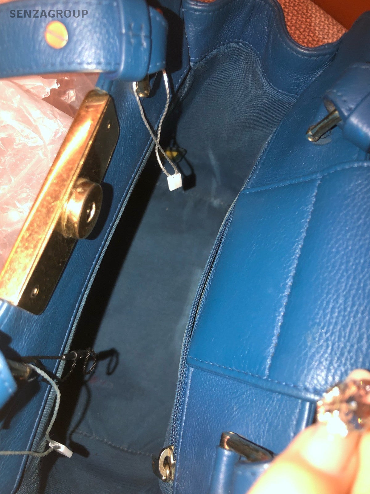 CHANEL Vintage Top Handle Diamond Pattern Handbag Blue Gold Women