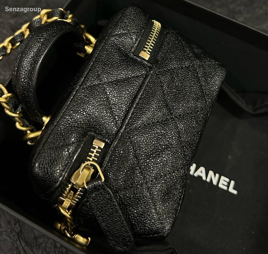 Chanel Diamond Mini Top Handle Chain Crossbody Black Gold Women Classic
