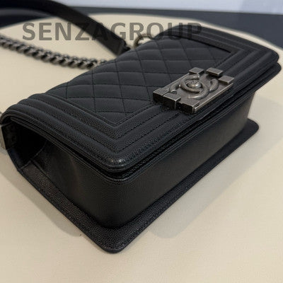 Chanel Lambskin Small Black Silver Boy Bag Classic Chain Shoulder Crossbody