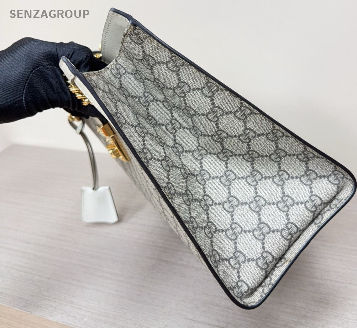 GUCCI Padlock MM Monogram Chain Shoulder bag White Gray Women