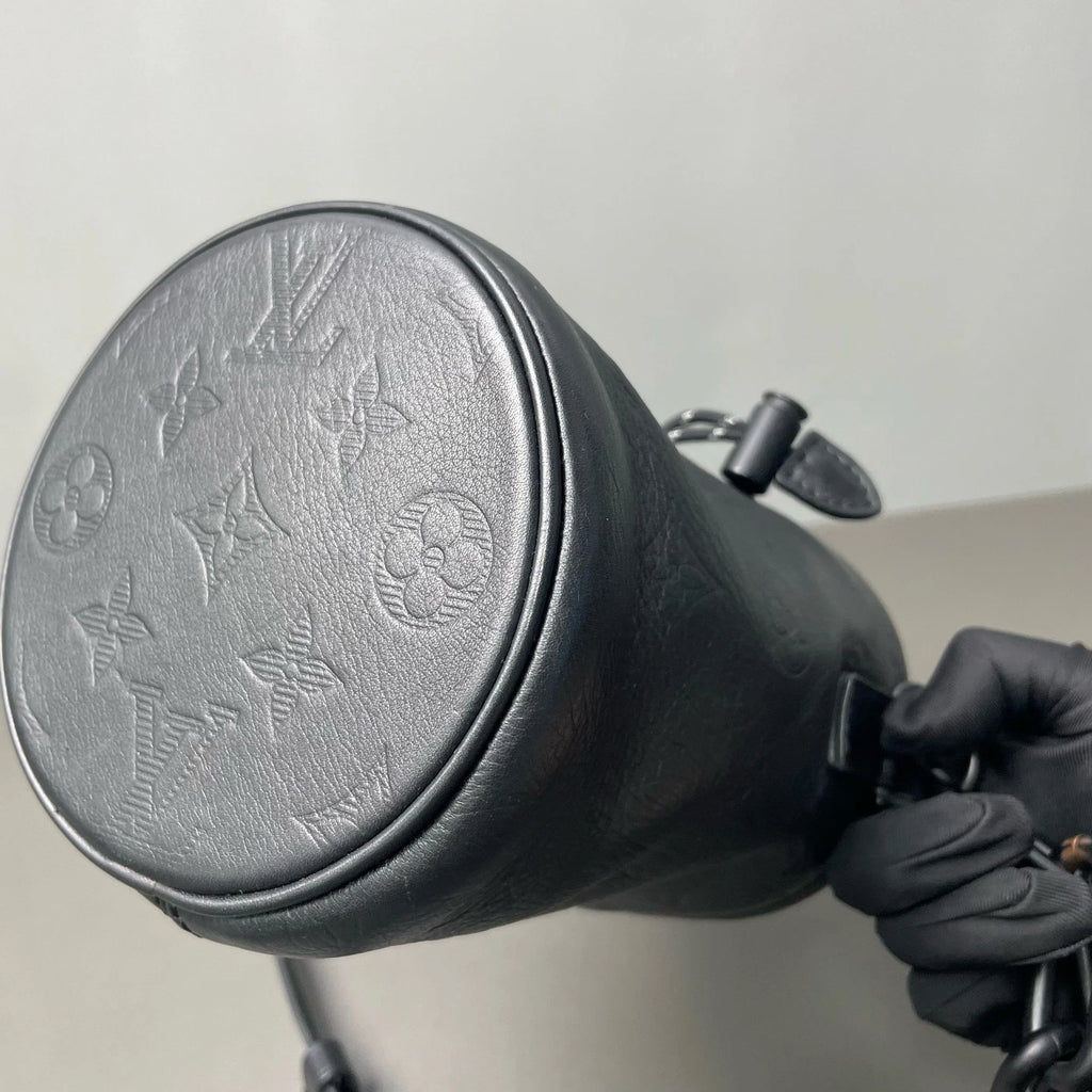 Louis Vuitton Black Embossed Chalk Nano Drawstring Bucket Crossbody Women