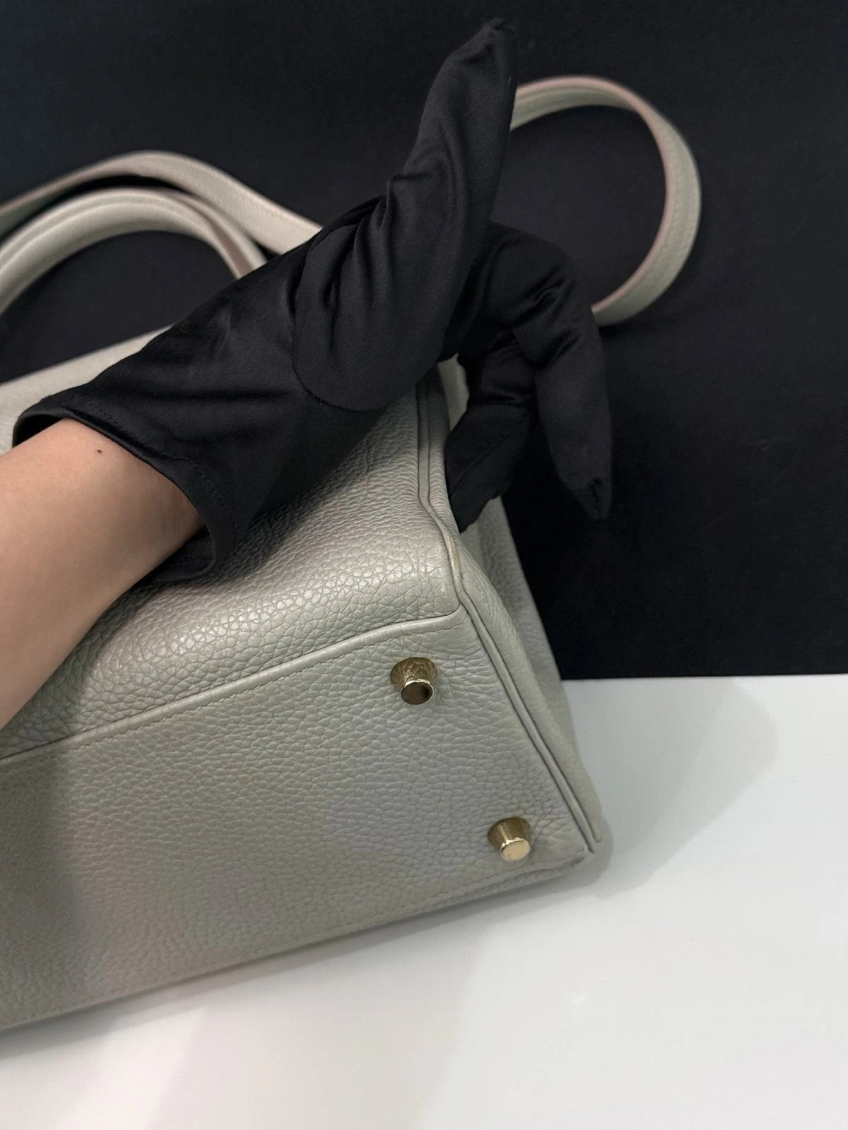 Hermes Kelly28 Top Handle Bag Crossbody Gray Gold Used Women Fashion Classic