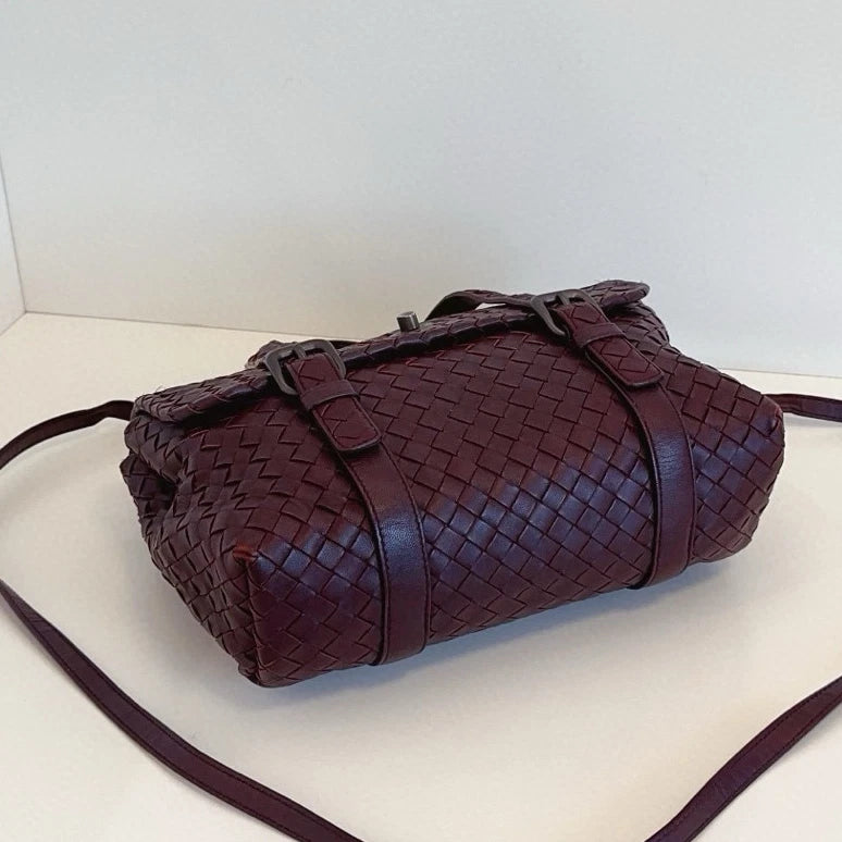 Bottega Veneta Satchel Intrecciato Backpack Top Handle Crossbody Red Women