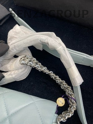 Chanel 22P Waterfall Chain Tofu Bag Blue Silver Hardware Shoulder Crossbody