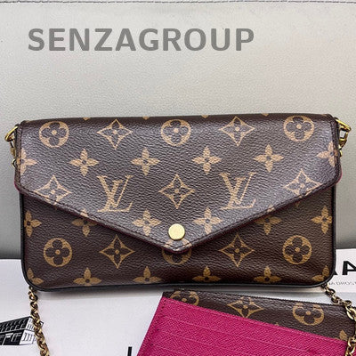LV Monogram Chain Shoulder Crossbody Bag Brown Red Gold Classic Women