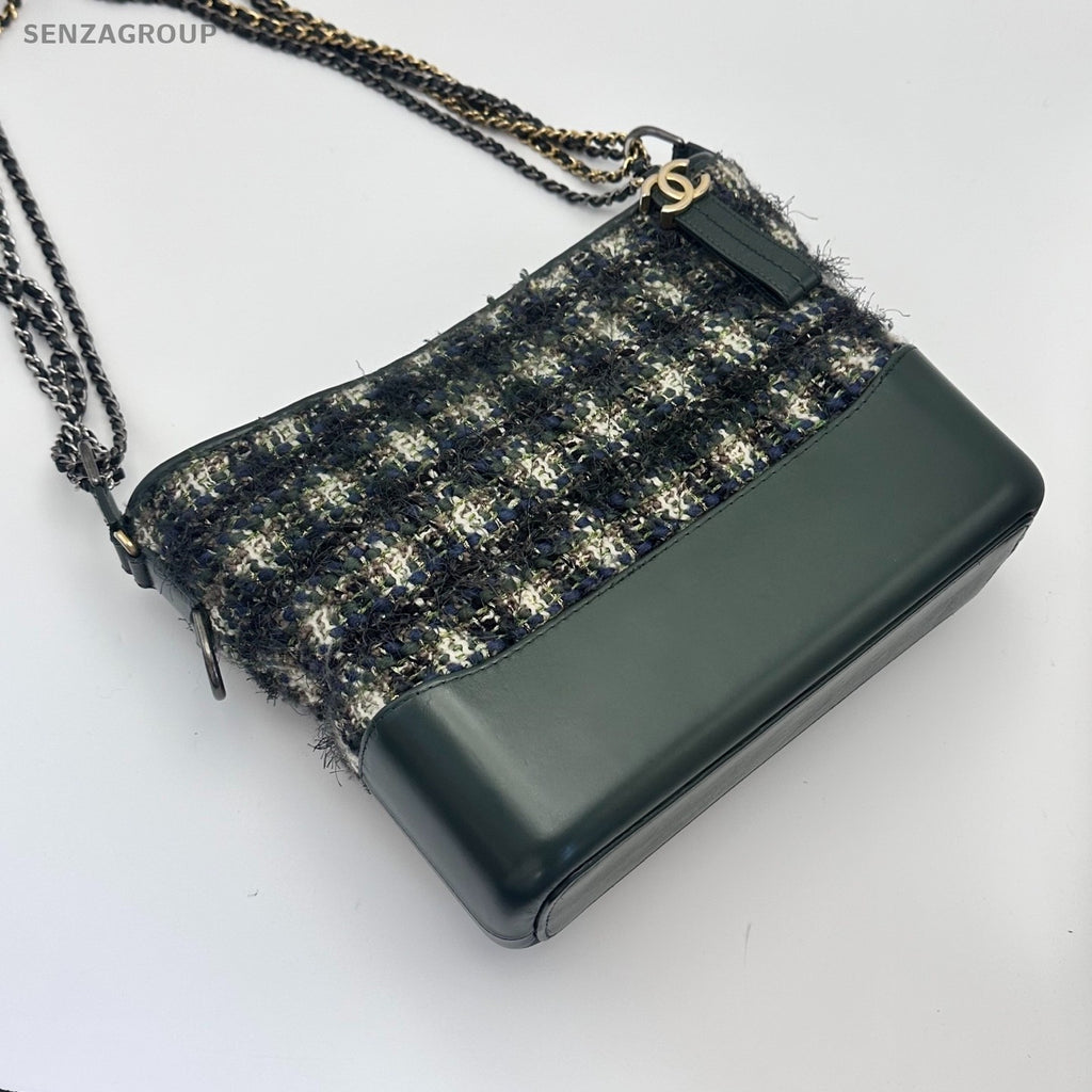Chanel Gabrielle MM wool fabric Chain Shoulder bag dark green Women