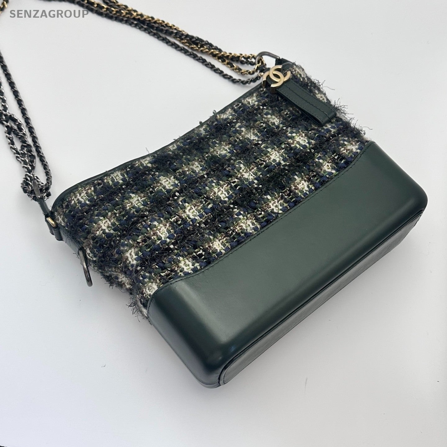 Chanel Gabrielle MM wool fabric Chain Shoulder bag dark green Women