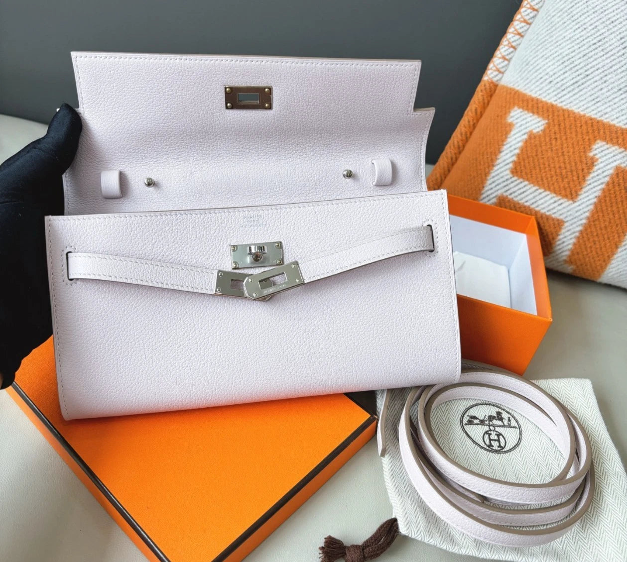 Hermes Kelly to Go Evercolor Handbag Shoulder Bag Purple Excellent