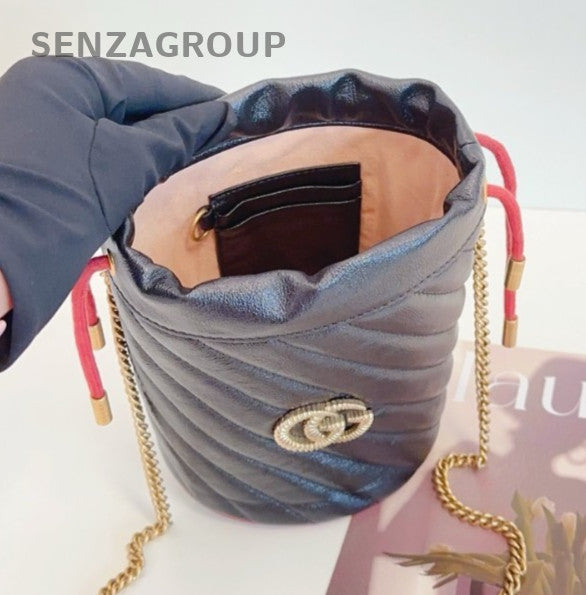 GUCCI Marmont mini Bucket Drawstring Chain Shoulder bag Crossbody Women Black