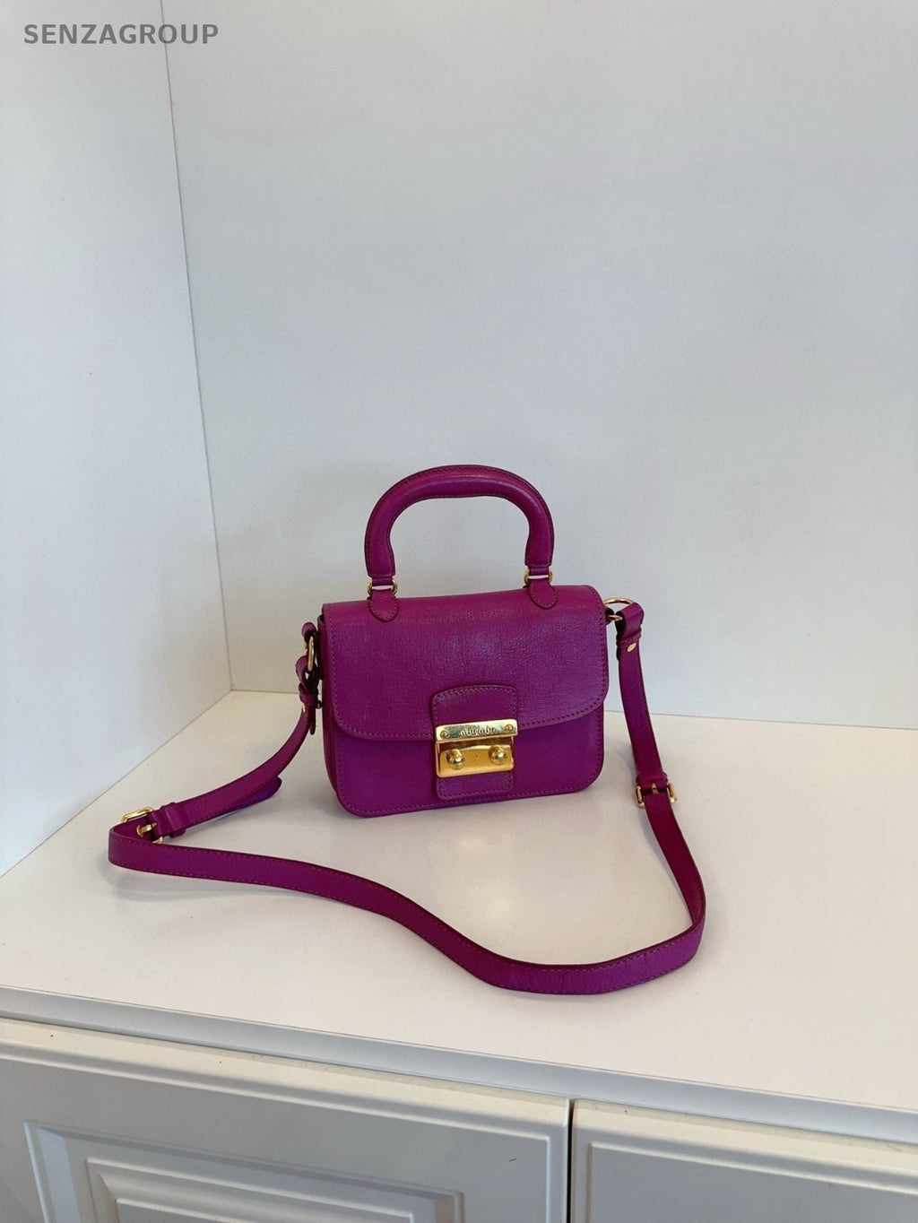 Miu Miu Calfskin Messenger Bag Top Handle Shoulder Crossbody Bag Women Purple