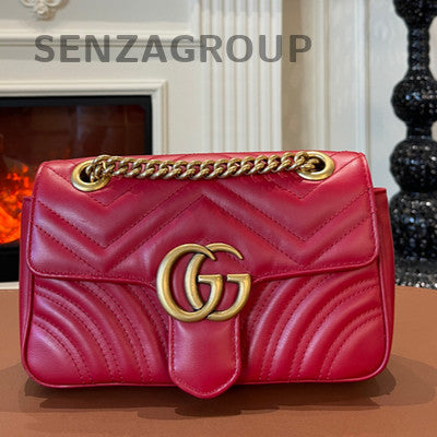Gucci Marmont GG Red Gold Chain Shoulder Crossbody Bag Classic Fashion