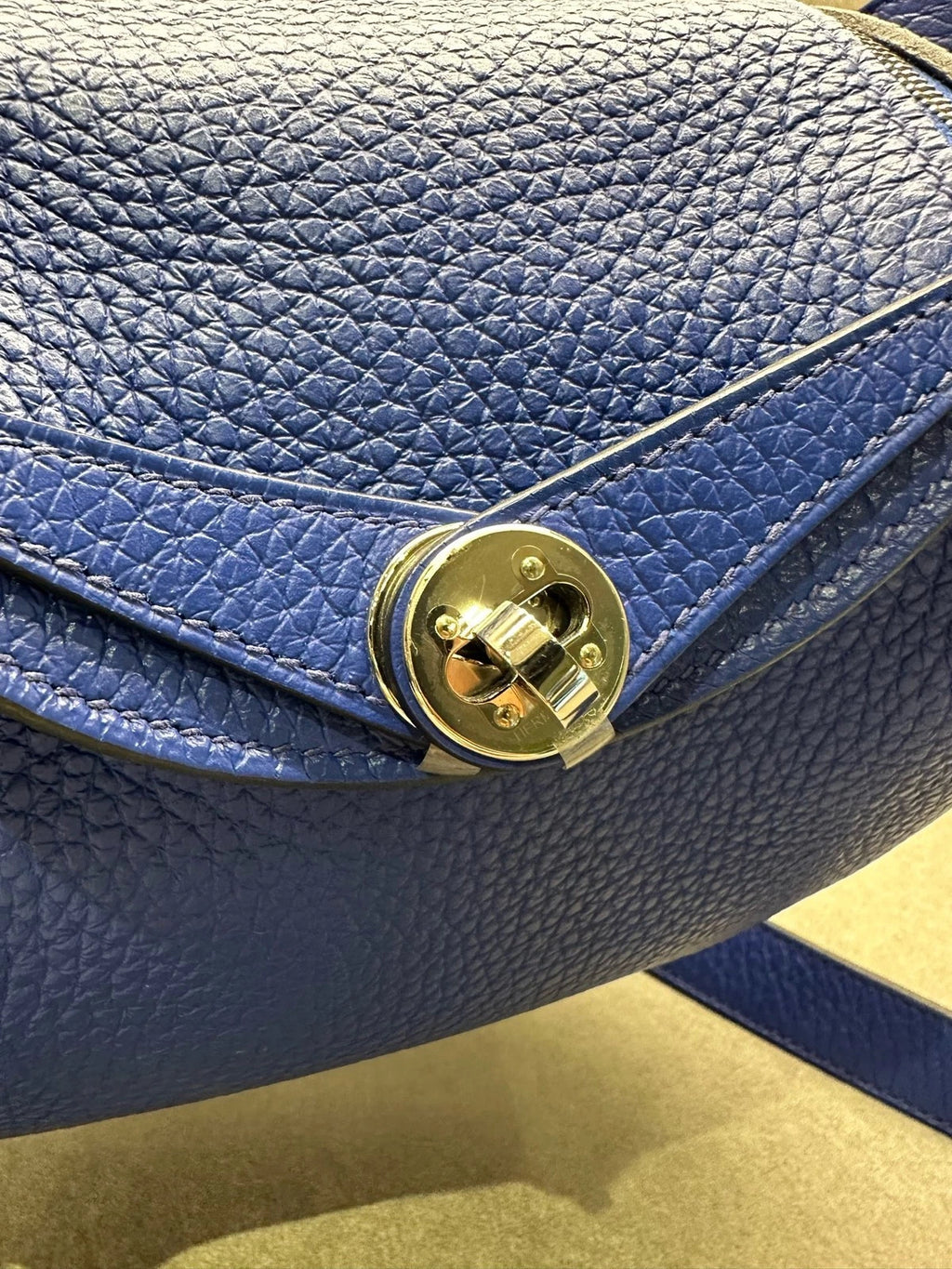 Hermes Mini Lindy TC Leather Blue Shoulder Handbag Crossbody Women