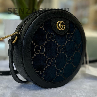 Gucci Velvet Round Bag Black Gold Zipper Shoulder Crossbody Classic Women