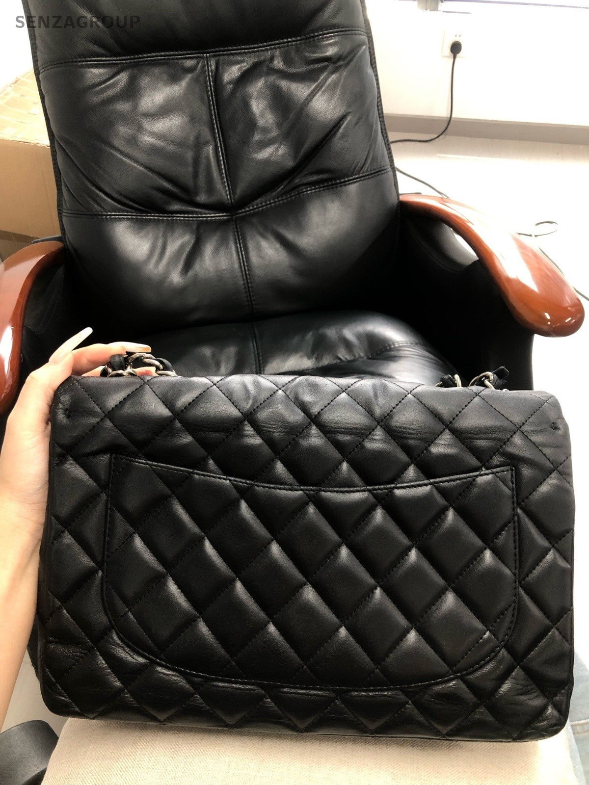 CHANEL Classic Flap Jumbo Diamond Pattern Chain Shoulder bag Black Silver Women
