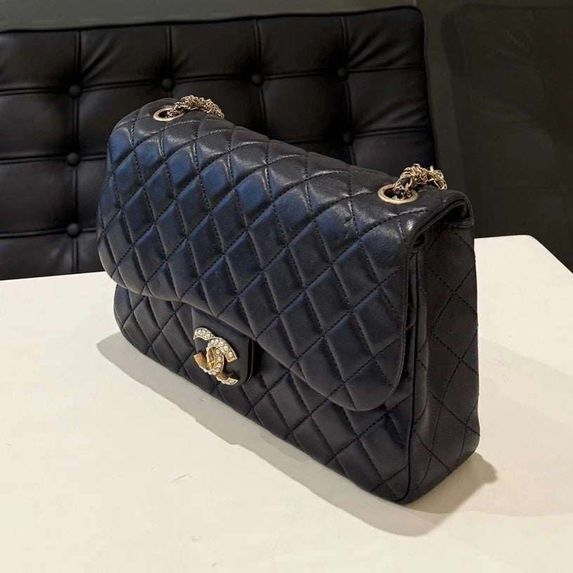 Chanel Classic Flap Black Quilted Gold Chain Shoulder Bag