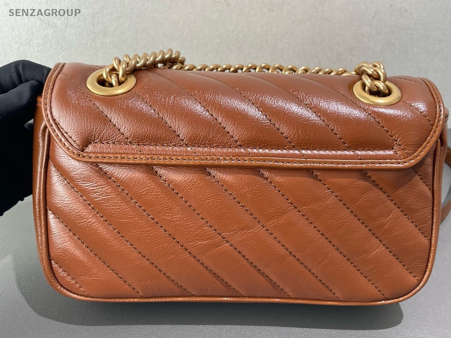 Gucci Marmont PM Chain Shoulder Bag Crossbody Brown Gold Women Classic