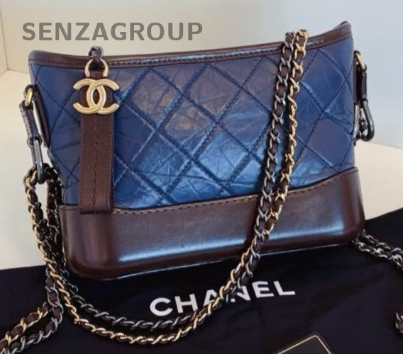 Chanel Gabrielle PM Chain Blue Brown Gold Shoulder Bag Crossbody Women Classic