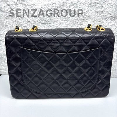 Chanel Vintage Black Gold Chain Shoulder Bag Quilted Pattern Women